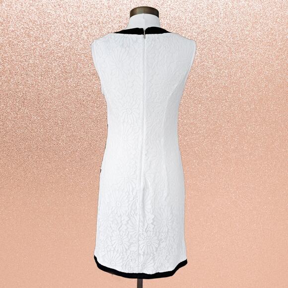 Karl Lagerfeld White Lace Sleeveless Sheath Dress Size 6 Black Contrast Trim Bow - Picture 7 of 10